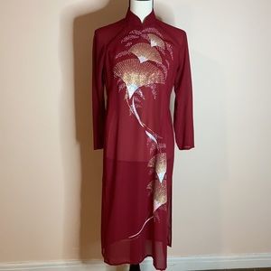 Vintage Painted Asian Hostess Qipao Dress Kimono
